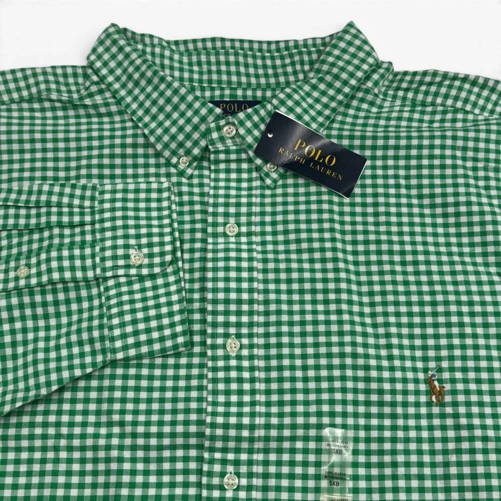 Polo Ralph Lauren Mens 5XB Green Gingham Check Button Down Shirt Classic Fit NWT